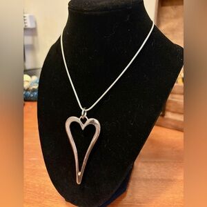 Long Silver Heart Pendant Necklace